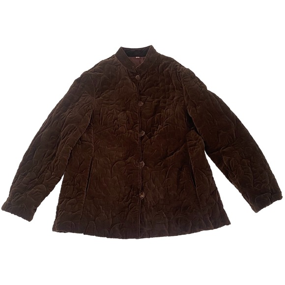 VTG Quilted Womens Quilted Velvet Jacket XL Chocolate Brown Lined Embroidered - Picture 3 of 12
